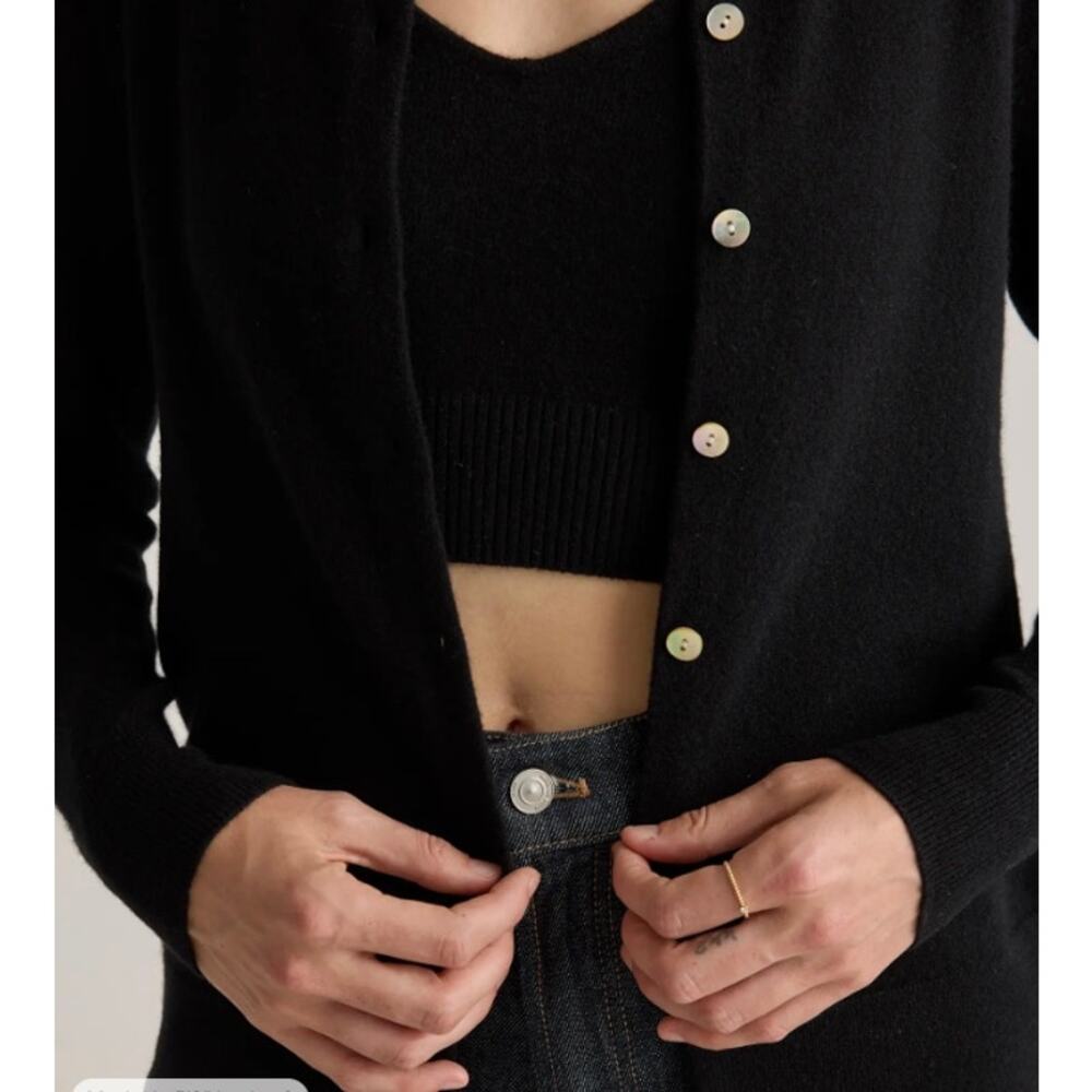 Quince Wm’s Mongolian Cashmere Cardigan Blk Mother of Pearl Buttons Sz L #109 - Picture 3 of 6